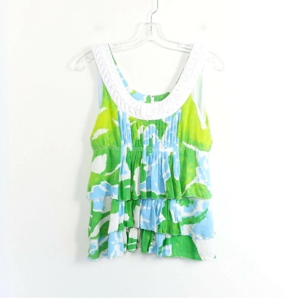 Tory Burch green abstract print tiered top floral print fairycore romantic retro